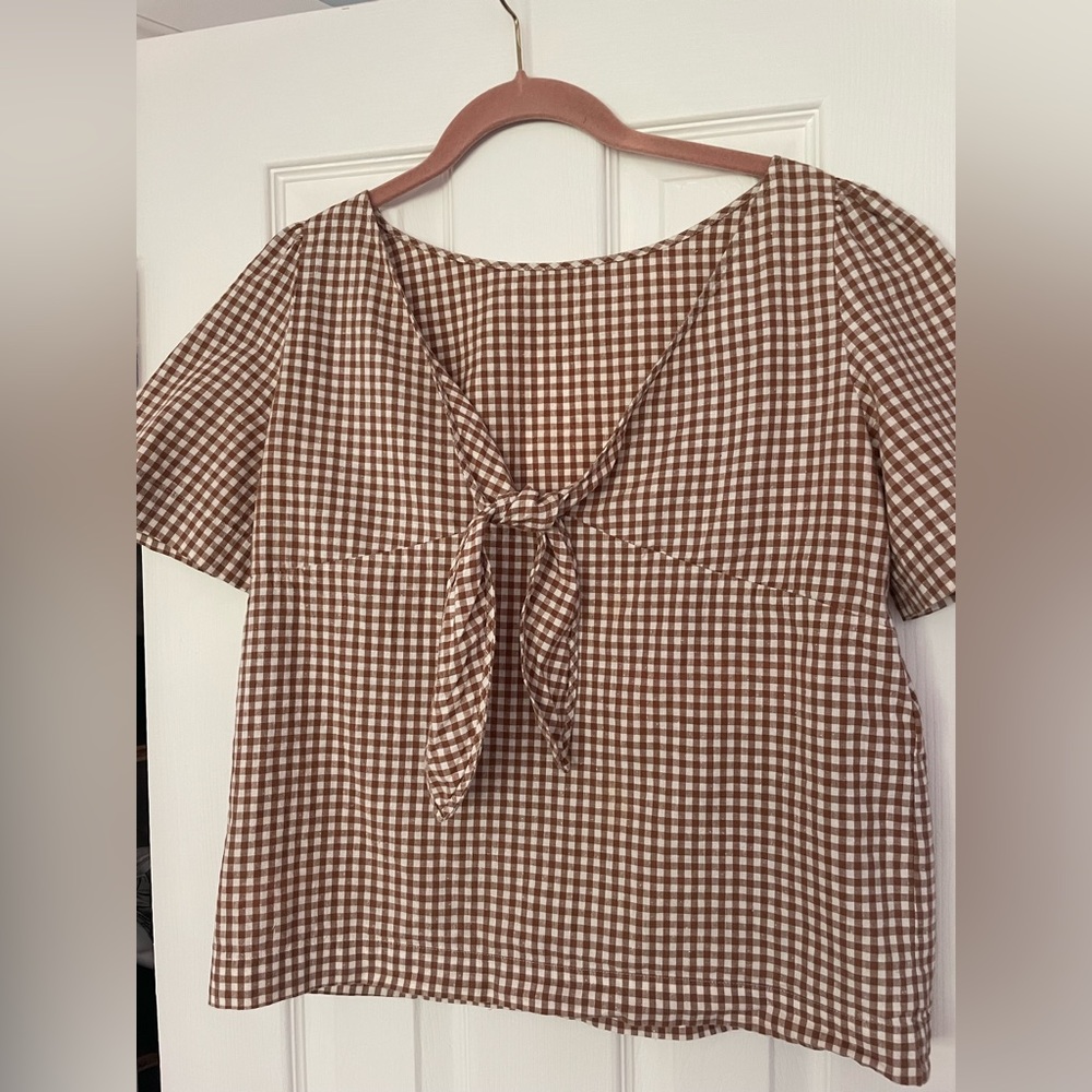 Sézane Cotton Gingham front tie Top